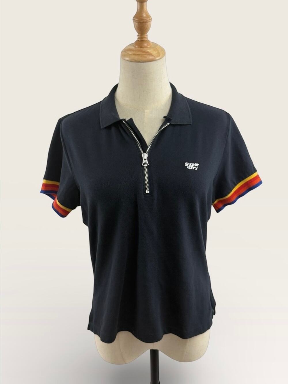 SuperDry Polo Zip with Striped Sleeve